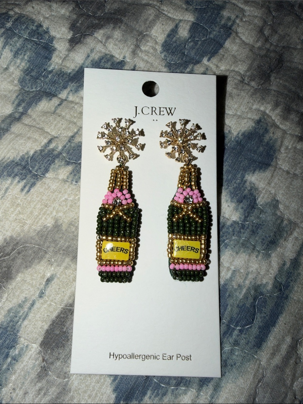 J. Crew Pink, Green & Gold Beaded 'Cheers' Bottle Drop Earrings